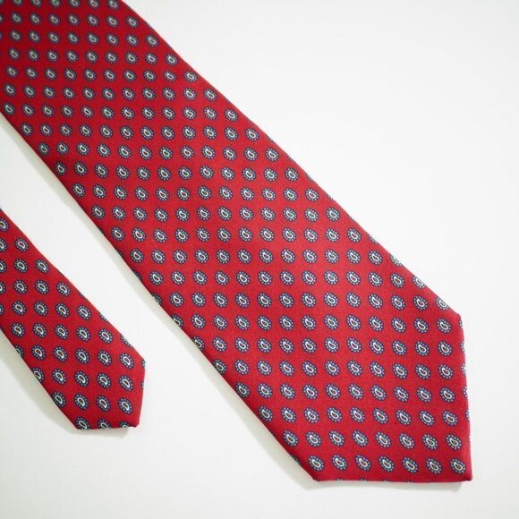 Austin Reed Regent Street Red Blue Paisley Geometric Print Short Silk‎ Tie - Picture 1 of 6